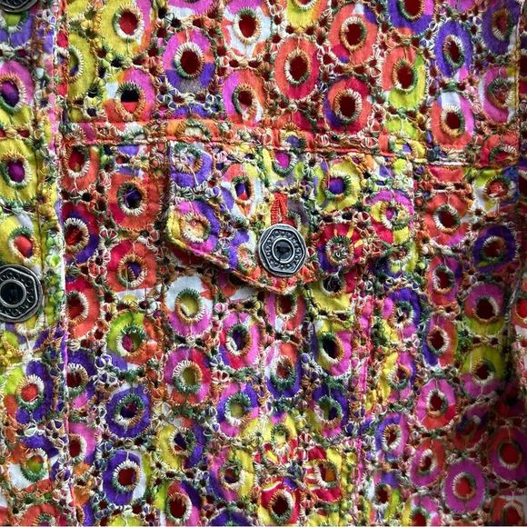 Chico's Multicolor Eyelet Cotton Blazer 3 Women's Size 16 XL Jacket - Picture 6 of 7